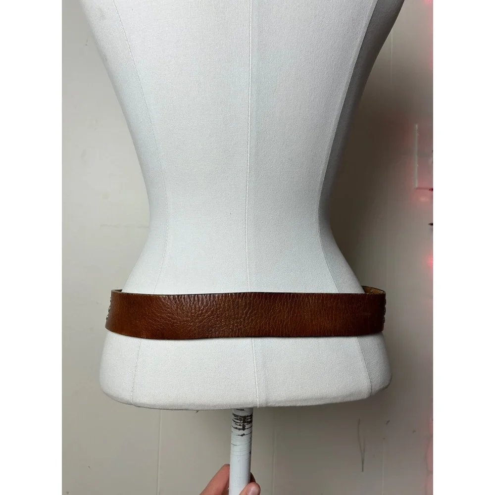 VTG Genuine Leather Studded Belt Brown Western Boho M Festival Grunge Y2K
